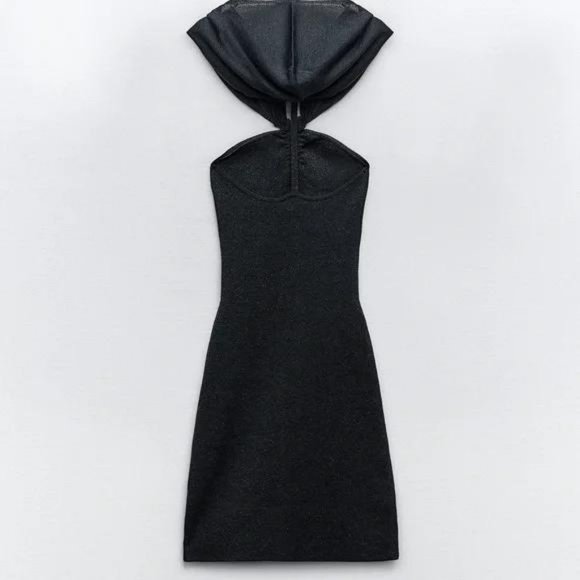 ZARA SPARKLY HOODED KNIT MIDI DRESS - Picture 3 of 4